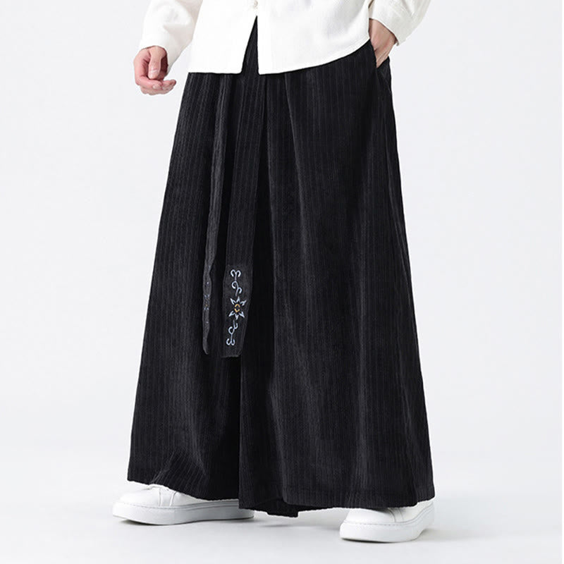 Buddha Stonesカジュアル刺繍 ドローストリングデザイン メンズ コーデュロイ ワイドレッグパンツ ポケット付き - image 19