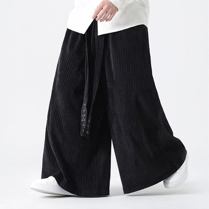 Buddha Stonesカジュアル刺繍 ドローストリングデザイン メンズ コーデュロイ ワイドレッグパンツ ポケット付き - image 16