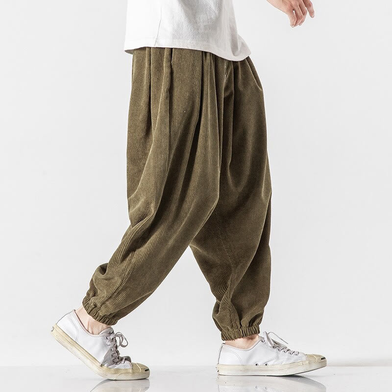 Buddha Stonesカジュアル ピュアカラー メンズ ドローストリング コーデュロイ ハーレム アンクル丈 パンツ ポケット付き - image 23