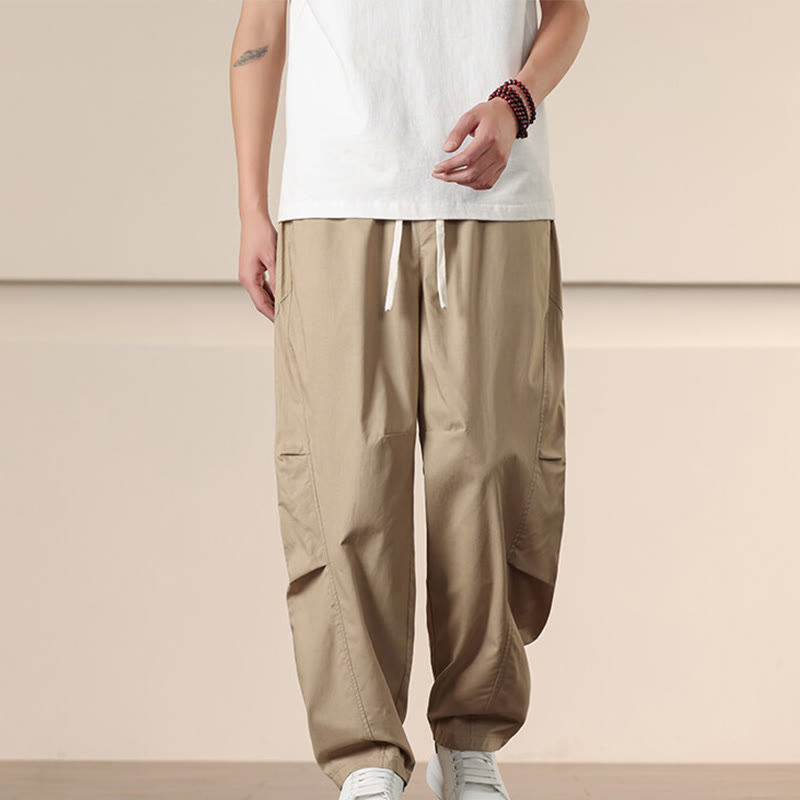 Buddha Stonesカジュアル ヴィンテージ 無地 ドローストリング メンズ カーゴパンツ ポケット付き - image 1