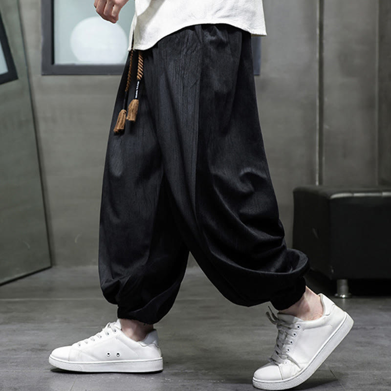 Buddha Stonesカジュアル デイリー ピュアカラー ドローストリングデザイン メンズ ハーレムパンツ ポケット付き - image 8