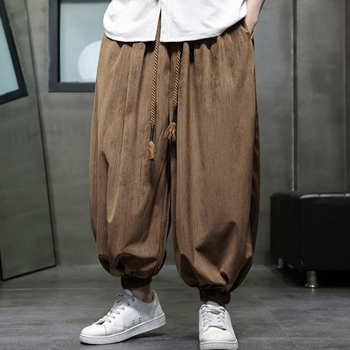 Buddha Stonesカジュアル デイリー ピュアカラー ドローストリングデザイン メンズ ハーレムパンツ ポケット付き - image 12