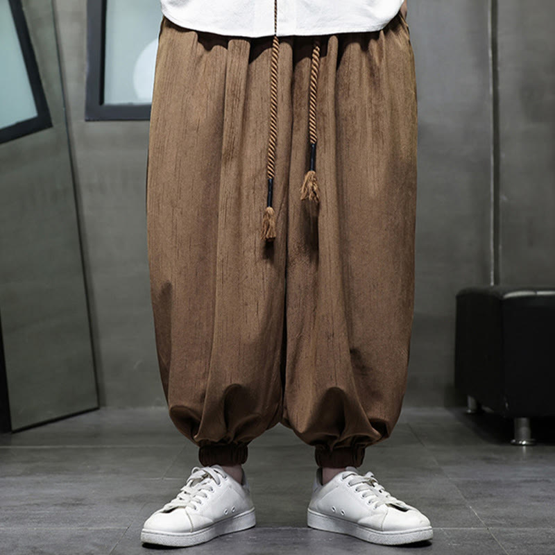 Buddha Stonesカジュアル デイリー ピュアカラー ドローストリングデザイン メンズ ハーレムパンツ ポケット付き - image 12