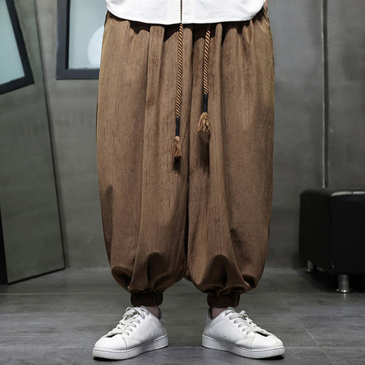 Buddha Stonesカジュアル デイリー ピュアカラー ドローストリングデザイン メンズ ハーレムパンツ ポケット付き - image 12