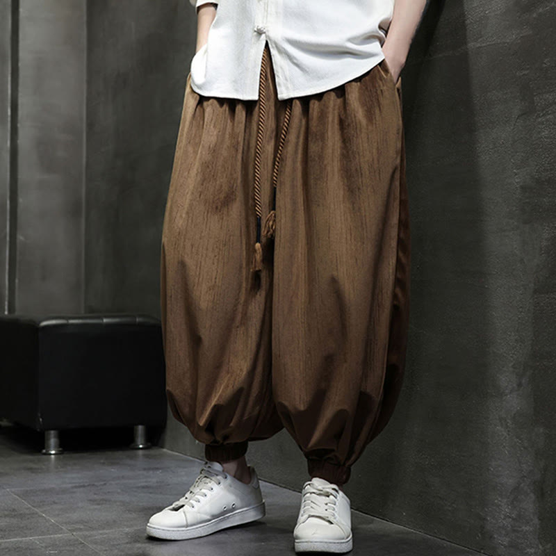 Buddha Stonesカジュアル デイリー ピュアカラー ドローストリングデザイン メンズ ハーレムパンツ ポケット付き - image 19