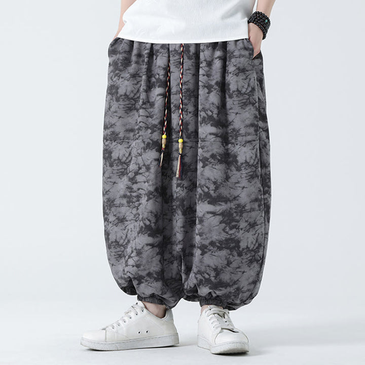 Buddha Stonesレトロ カジュアル ドローストリングデザイン 花柄 メンズ ハーレムパンツ ポケット付き - グレー - US/UK/AU48、 EU58(5XL) - image 11