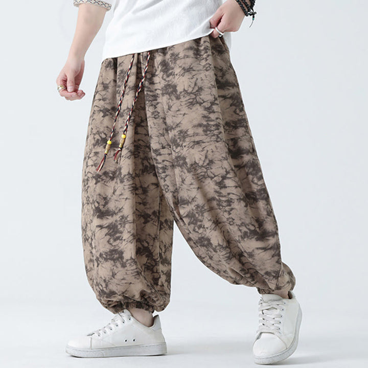 Buddha Stonesレトロ カジュアル ドローストリングデザイン 花柄 メンズ ハーレムパンツ ポケット付き - image 3