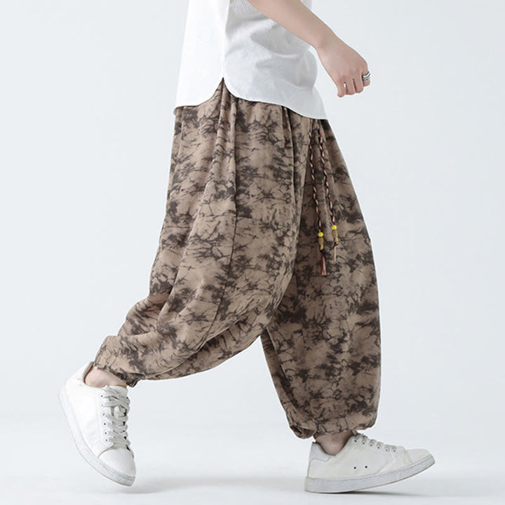 Buddha Stonesレトロ カジュアル ドローストリングデザイン 花柄 メンズ ハーレムパンツ ポケット付き - image 4