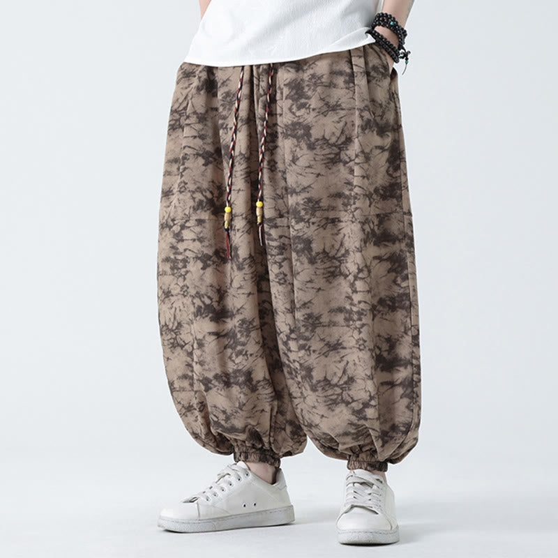 Buddha Stonesレトロ カジュアル ドローストリングデザイン 花柄 メンズ ハーレムパンツ ポケット付き - タン - US/UK/AU48、 EU58(5XL) - image 1