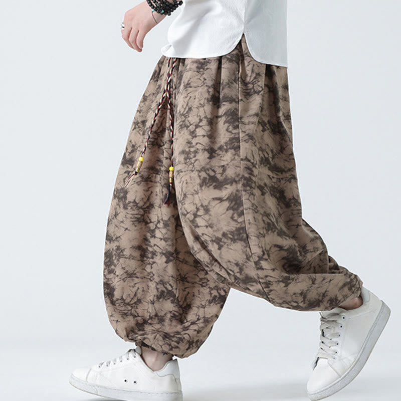 Buddha Stonesレトロ カジュアル ドローストリングデザイン 花柄 メンズ ハーレムパンツ ポケット付き - image 2