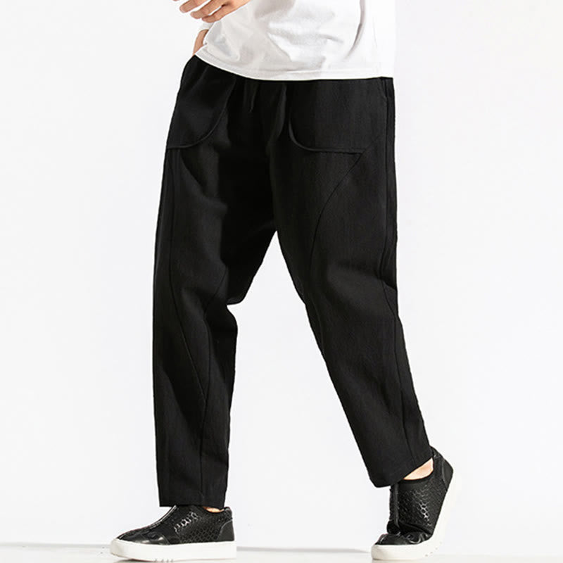 Buddha Stonesレトロ カジュアル ドローストリングデザイン メンズ ハーレム コットン 無地 パンツ ポケット付き - image 15