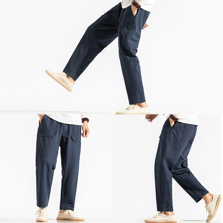 Buddha Stonesレトロ カジュアル ドローストリングデザイン メンズ ハーレム コットン 無地 パンツ ポケット付き - image 6