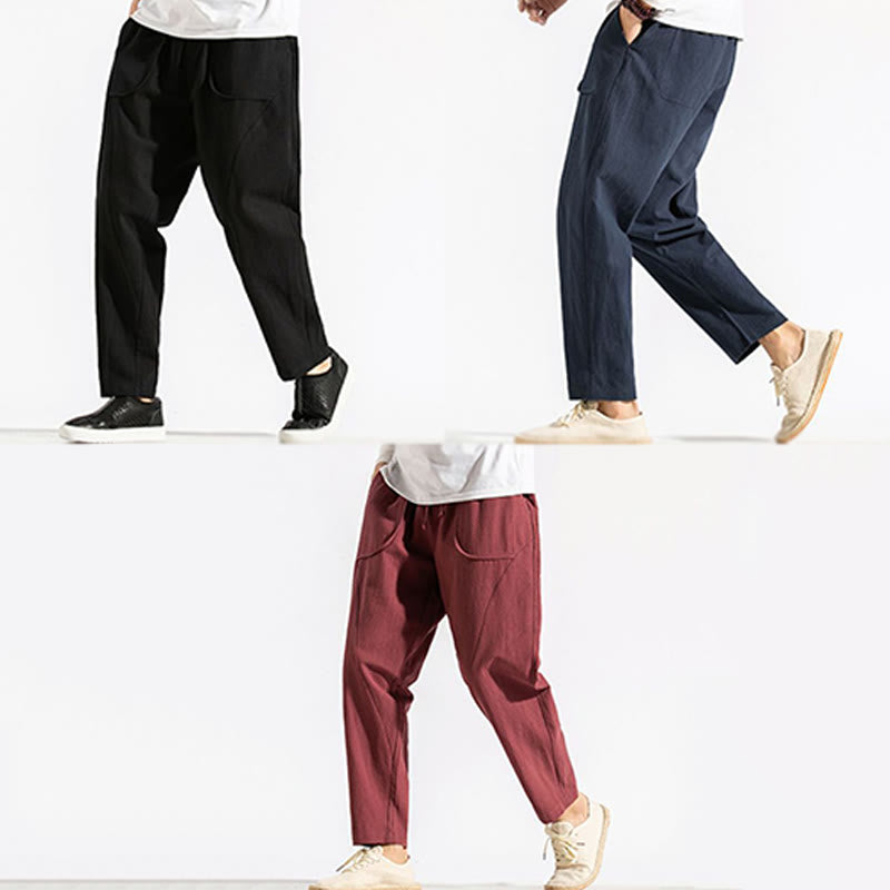 Buddha Stonesレトロ カジュアル ドローストリングデザイン メンズ ハーレム コットン 無地 パンツ ポケット付き - image 21