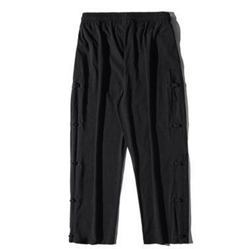 Buddha Stonesカジュアルパッチワーククレーン柄カエルボタンデザインメンズワイドレッグパンツポケット付き - image 11