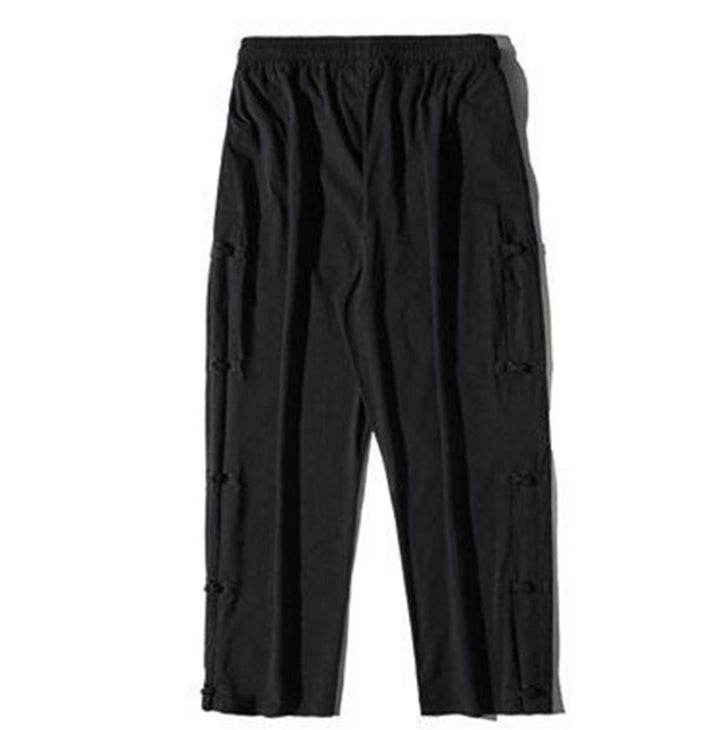 Buddha Stonesカジュアルパッチワーククレーン柄カエルボタンデザインメンズワイドレッグパンツポケット付き - image 11