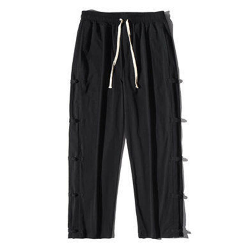 Buddha Stonesカジュアルパッチワーククレーン柄カエルボタンデザインメンズワイドレッグパンツポケット付き - image 10