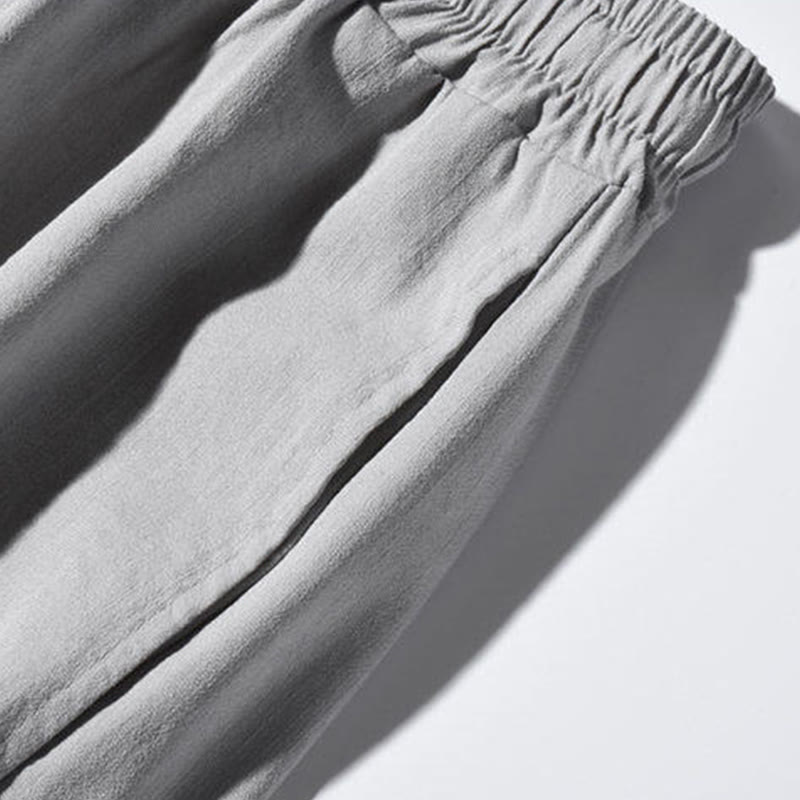 Buddha Stonesカジュアルパッチワーククレーン柄カエルボタンデザインメンズワイドレッグパンツポケット付き - image 23