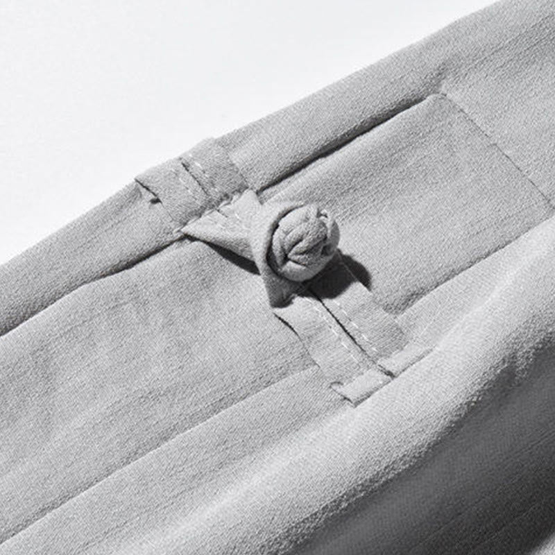 Buddha Stonesカジュアルパッチワーククレーン柄カエルボタンデザインメンズワイドレッグパンツポケット付き - image 25