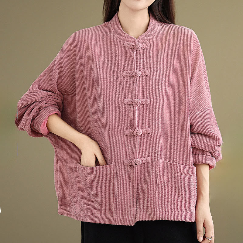 Buddha Stonesフロッグボタンスタンドカラー レディース コットンリネン コーデュロイジャケット - image 11