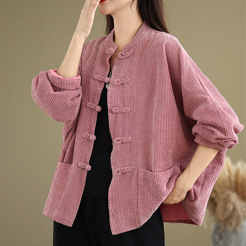 Buddha Stonesフロッグボタンスタンドカラー レディース コットンリネン コーデュロイジャケット - image 15