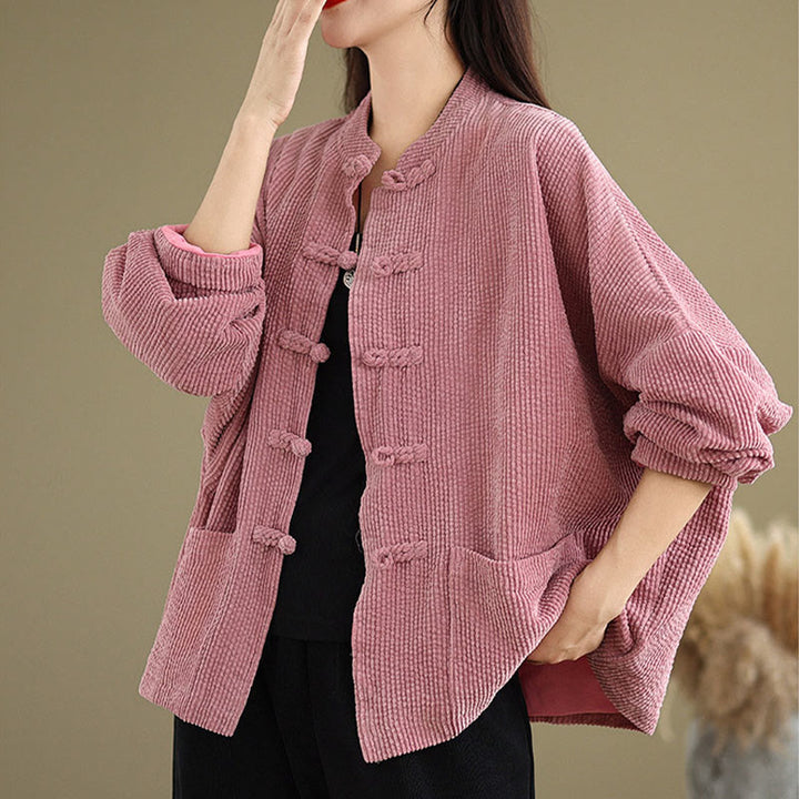 Buddha Stonesフロッグボタンスタンドカラー レディース コットンリネン コーデュロイジャケット - image 15