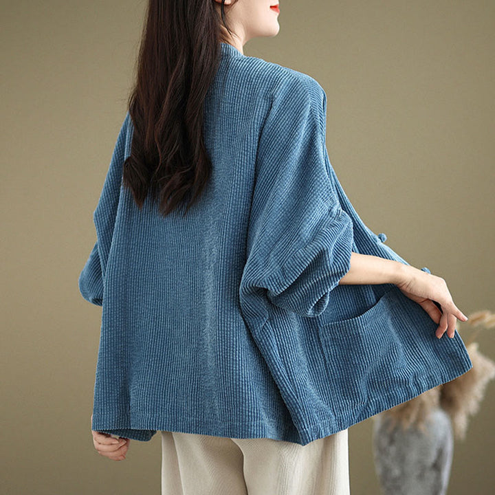 Buddha Stonesフロッグボタンスタンドカラー レディース コットンリネン コーデュロイジャケット - image 17