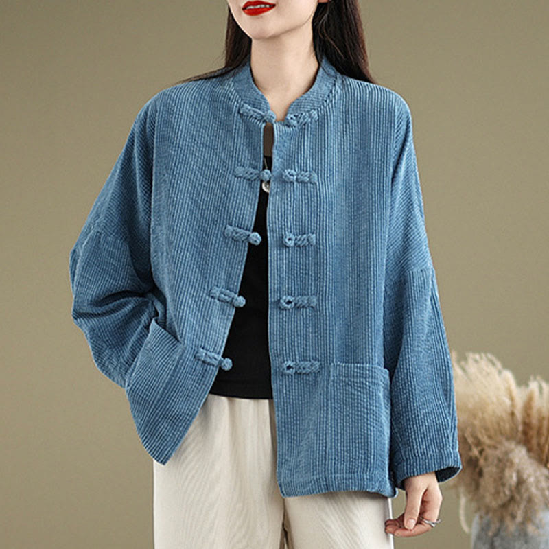 Buddha Stonesフロッグボタン スタンドカラー レディース コーデュロイ ジャケット - スチールブルー - US14、 UK/AU18、 EU46 (2XL) - image 15