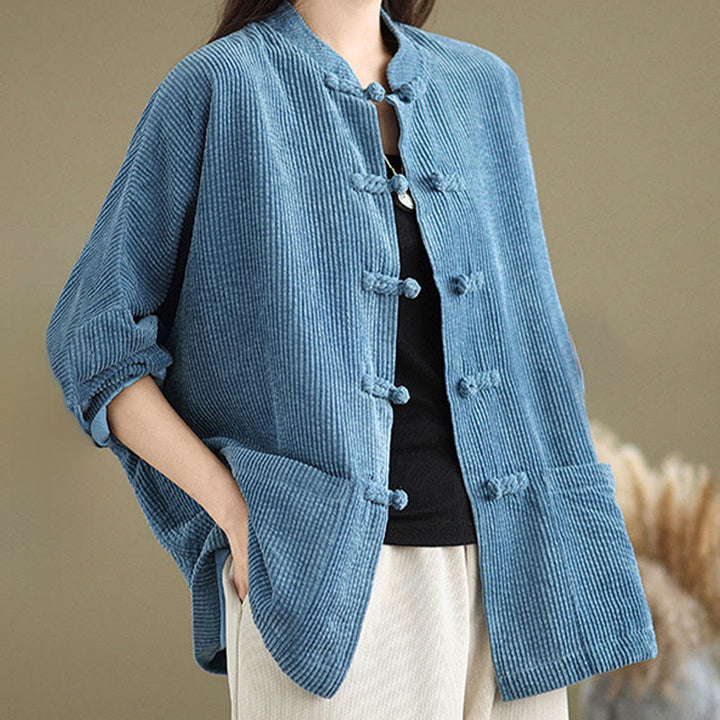 Buddha Stonesフロッグボタンスタンドカラー レディース コットンリネン コーデュロイジャケット - image 21