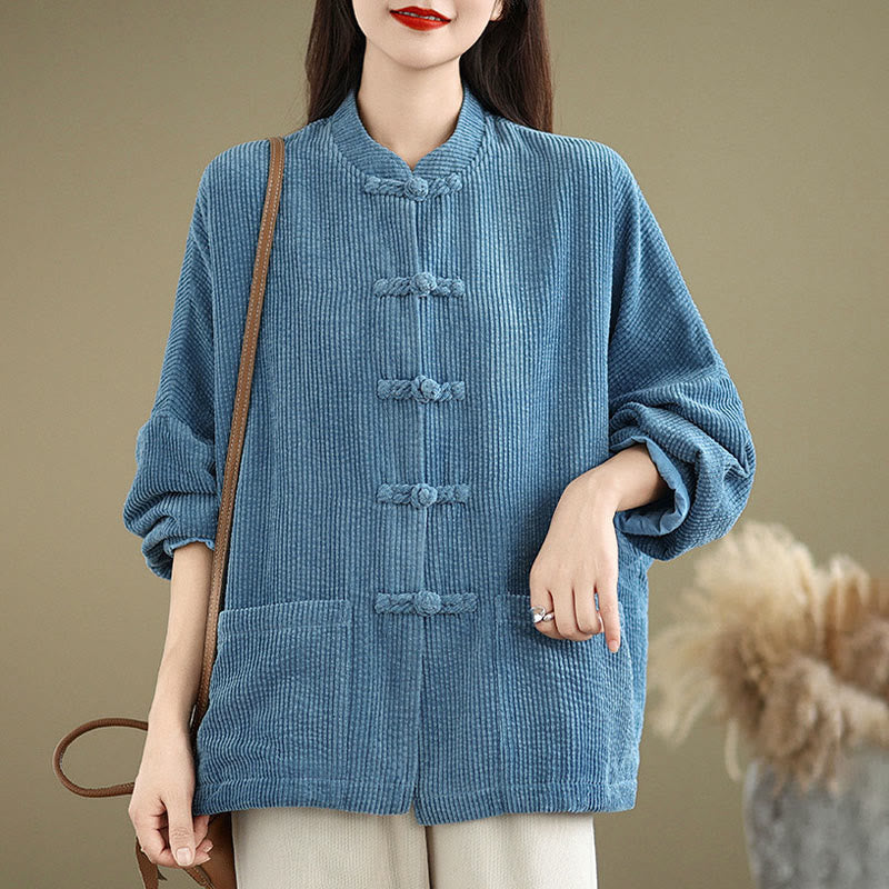 Buddha Stonesフロッグボタンスタンドカラー レディース コットンリネン コーデュロイジャケット - image 19