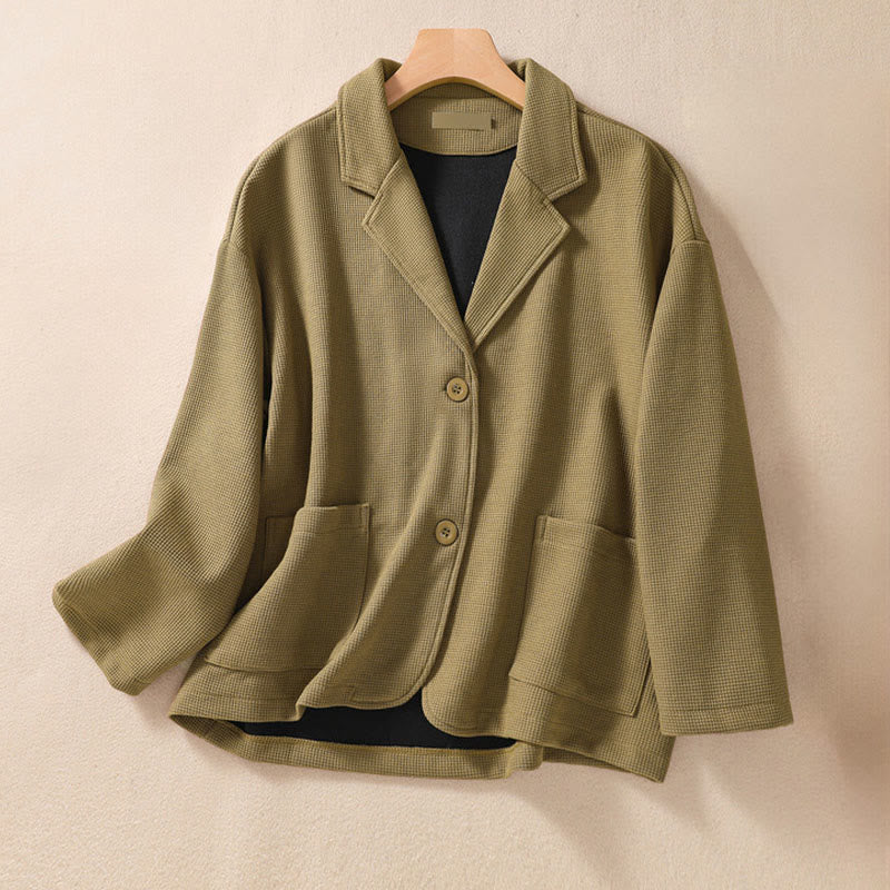 Buddha Stonesプレーンラペル レディース コットンジャケット ポケット付き - オリーブ - US12、 UK/AU16、 EU44 (XL) - image 1