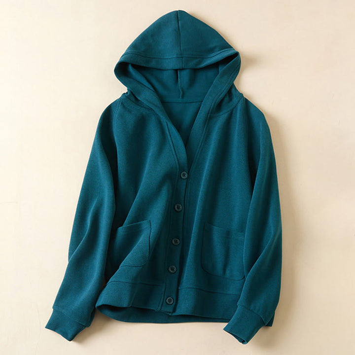 Buddha Stonesプレーンボタン レディース コットン フード付きジャケット ポケット付き - スティールブルー - US12、 UK/AU16、 EU44 (2XL) - image 16