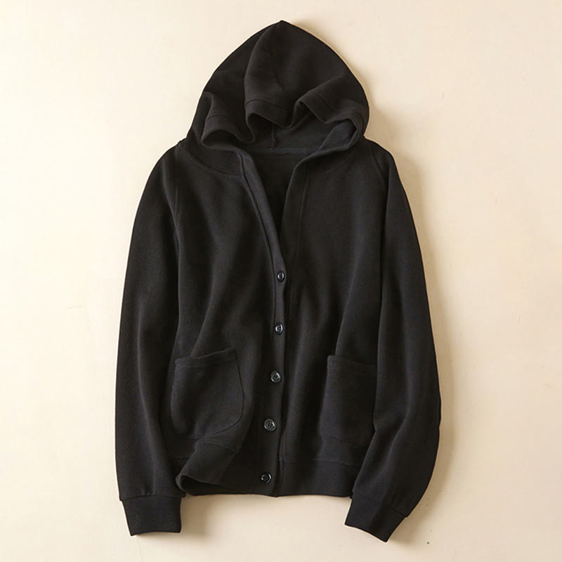 Buddha Stonesプレーンボタン レディース コットン フード付きジャケット ポケット付き - 黒 - US12、 UK/AU16、 EU44 (2XL) - image 25