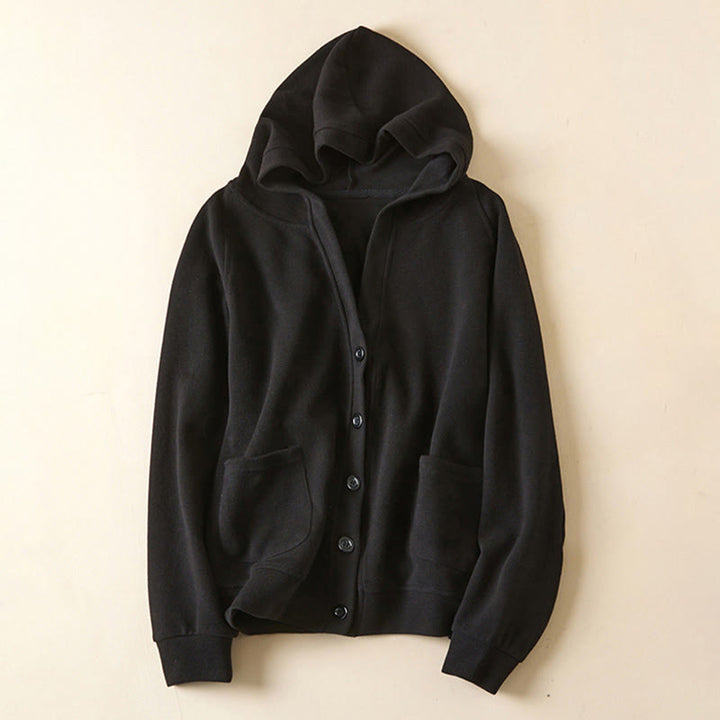 Buddha Stonesプレーンボタン レディース コットン フード付きジャケット ポケット付き - 黒 - US12、 UK/AU16、 EU44 (2XL) - image 25