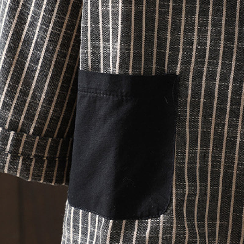 Buddha Stonesスプライシングストライプ レディース コットンリネン ジャケット ポケット付き - image 4
