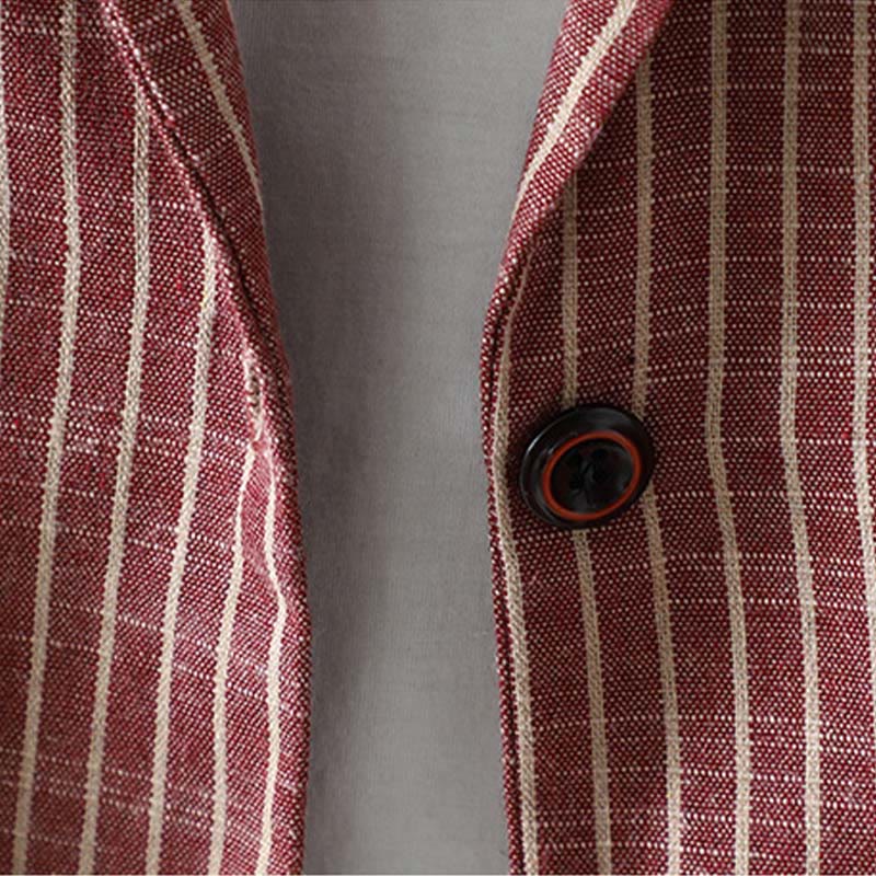 Buddha Stonesスプライシングストライプ レディース コットンリネン ジャケット ポケット付き - image 12