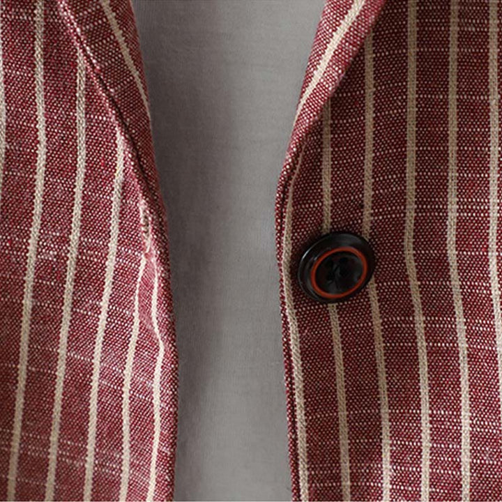 Buddha Stonesスプライシングストライプ レディース コットンリネン ジャケット ポケット付き - image 12