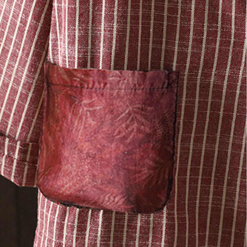 Buddha Stonesスプライシングストライプ レディース コットンリネン ジャケット ポケット付き - image 13