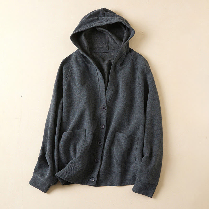 Buddha Stonesプレーンボタン レディース コットン フード付きジャケット ポケット付き - ディムグレー - US12、 UK/AU16、 EU44 (2XL) - image 1