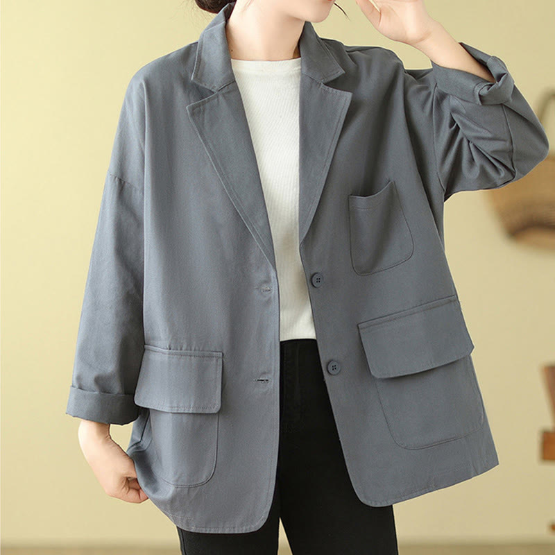 Buddha Stones無地 レディース コットン スーツジャケット ポケット付き - ライトスチールブルー - US14、 UK/AU18、 EU46 (2XL) - image 8
