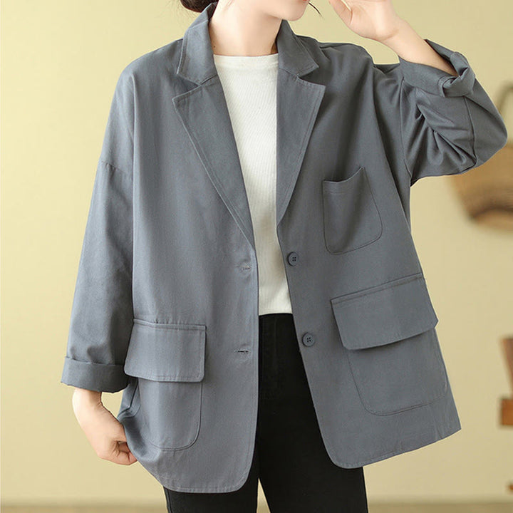 Buddha Stones無地 レディース コットン スーツジャケット ポケット付き - ライトスチールブルー - US14、 UK/AU18、 EU46 (2XL) - image 8