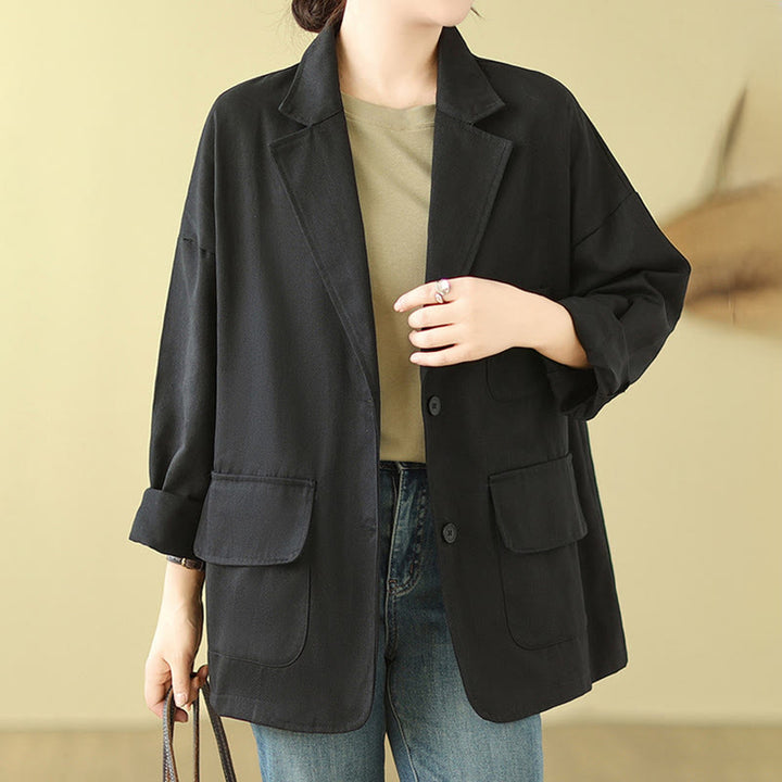 Buddha Stones無地 レディース コットン スーツジャケット ポケット付き - 黒 - US14、 UK/AU18、 EU46 (2XL) - image 13
