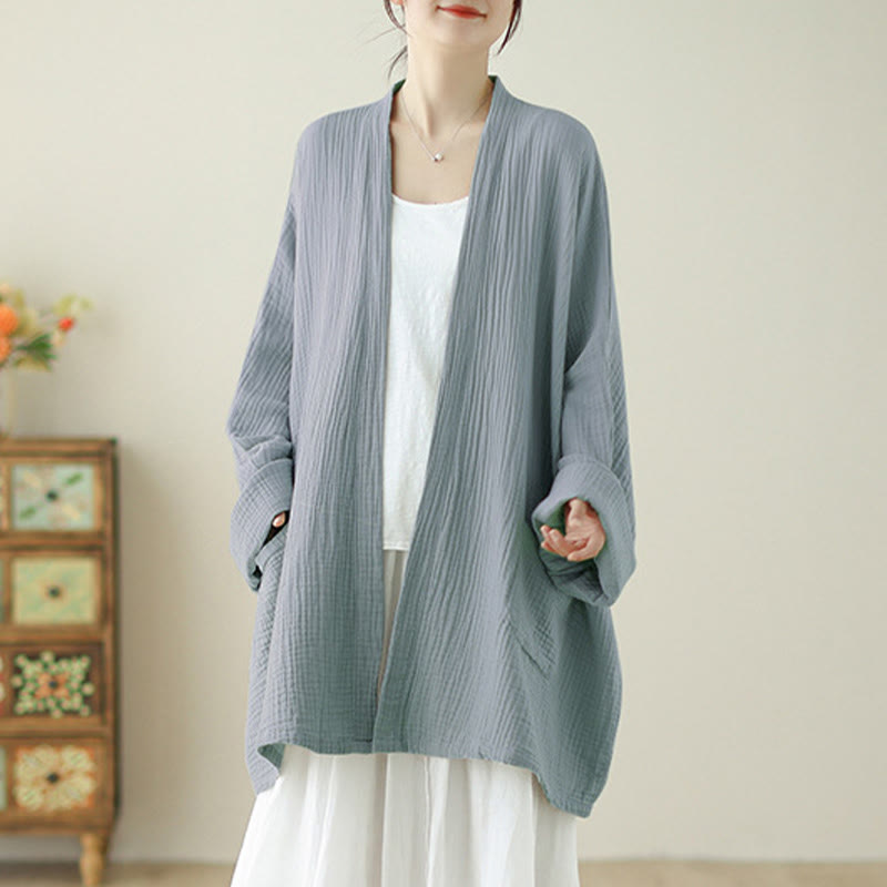 ポケット付きBuddha Stonesプレーン長袖禅瞑想コットンリネンジャケット - ライトスチールブルー - US12、 UK/AU16、 EU44 (XL) - image 15
