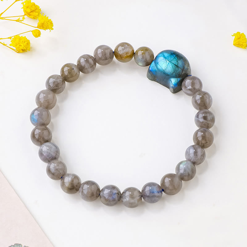 Buddha Stones天然ラブラドライト猫の頭モチーフのヒーリングチェンジブレスレット - image 2