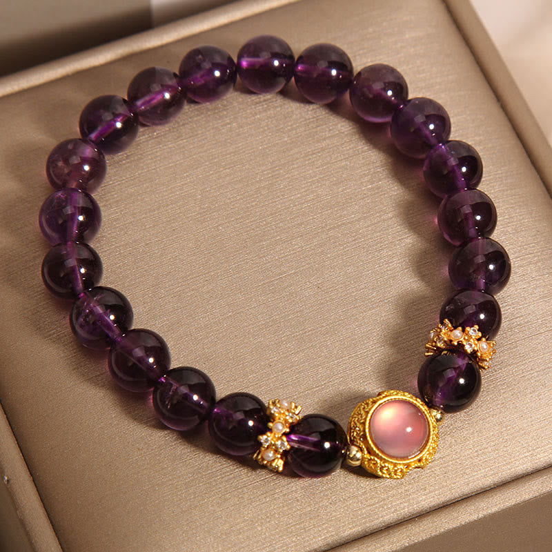Buddha Stones天然アメジスト ストロベリークォーツ ビーズ ヒーリングブレスレット - image 7