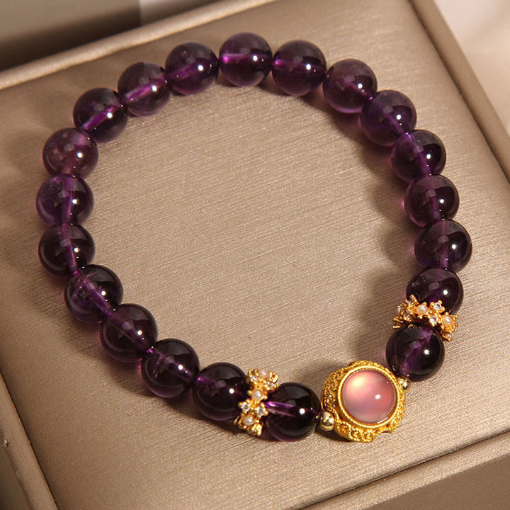 Buddha Stones天然アメジスト ストロベリークォーツ ビーズ ヒーリングブレスレット - image 7