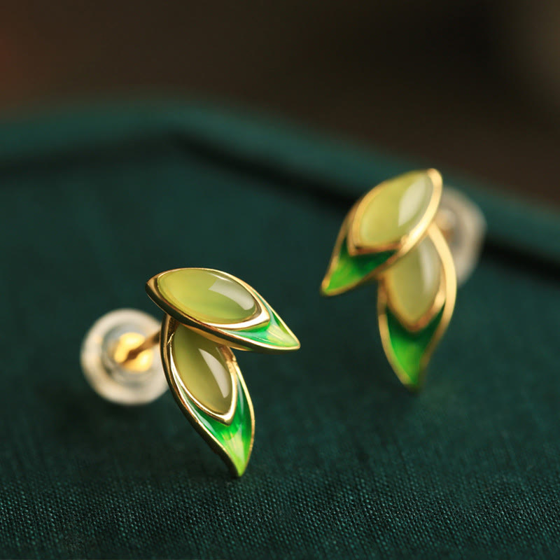 Buddha Stones925スターリングシルバー 翡翠の葉豊かさのイヤリング  - image 2