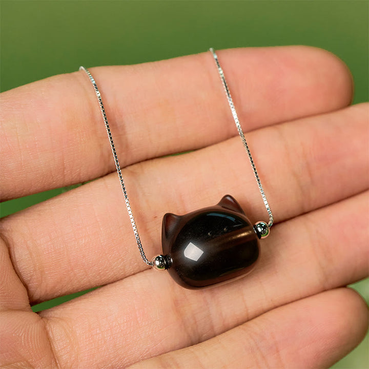 Buddha Stones925スターリングシルバー 猫 天然氷オブシディアン幸運を呼ぶブレスレット - image 8