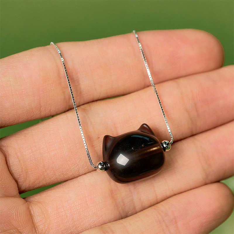 Buddha Stones925スターリングシルバー 猫 天然氷オブシディアン幸運を呼ぶブレスレット - image 8