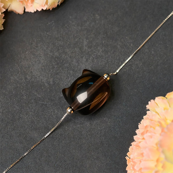 Buddha Stones925スターリングシルバー 猫 天然氷オブシディアン幸運を呼ぶブレスレット - image 3