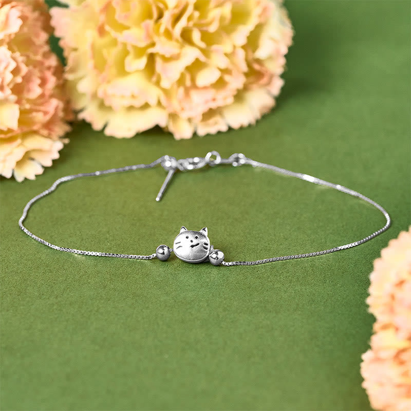 Buddha Stones925スターリングシルバー ミニキャット良縁祈願チェーンブレスレット - image 1